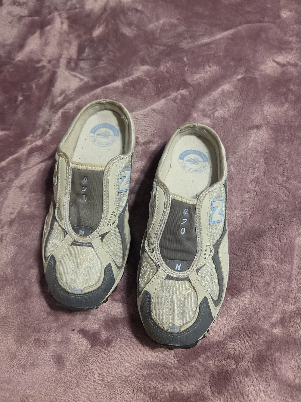 New Balance Beige and Gray Slip-On Athletic Shoes
